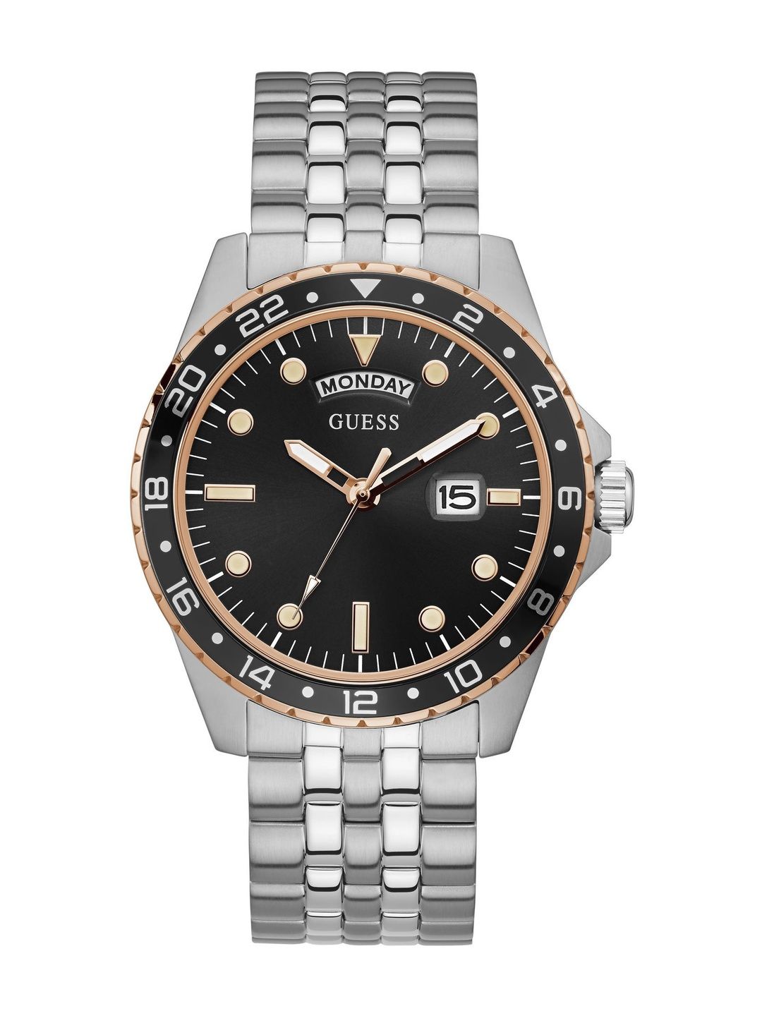 GUESS GUESS Men Dial & Stainless Steel Bracelet Style Straps Analogue Date Aperture Watch GW0220G5