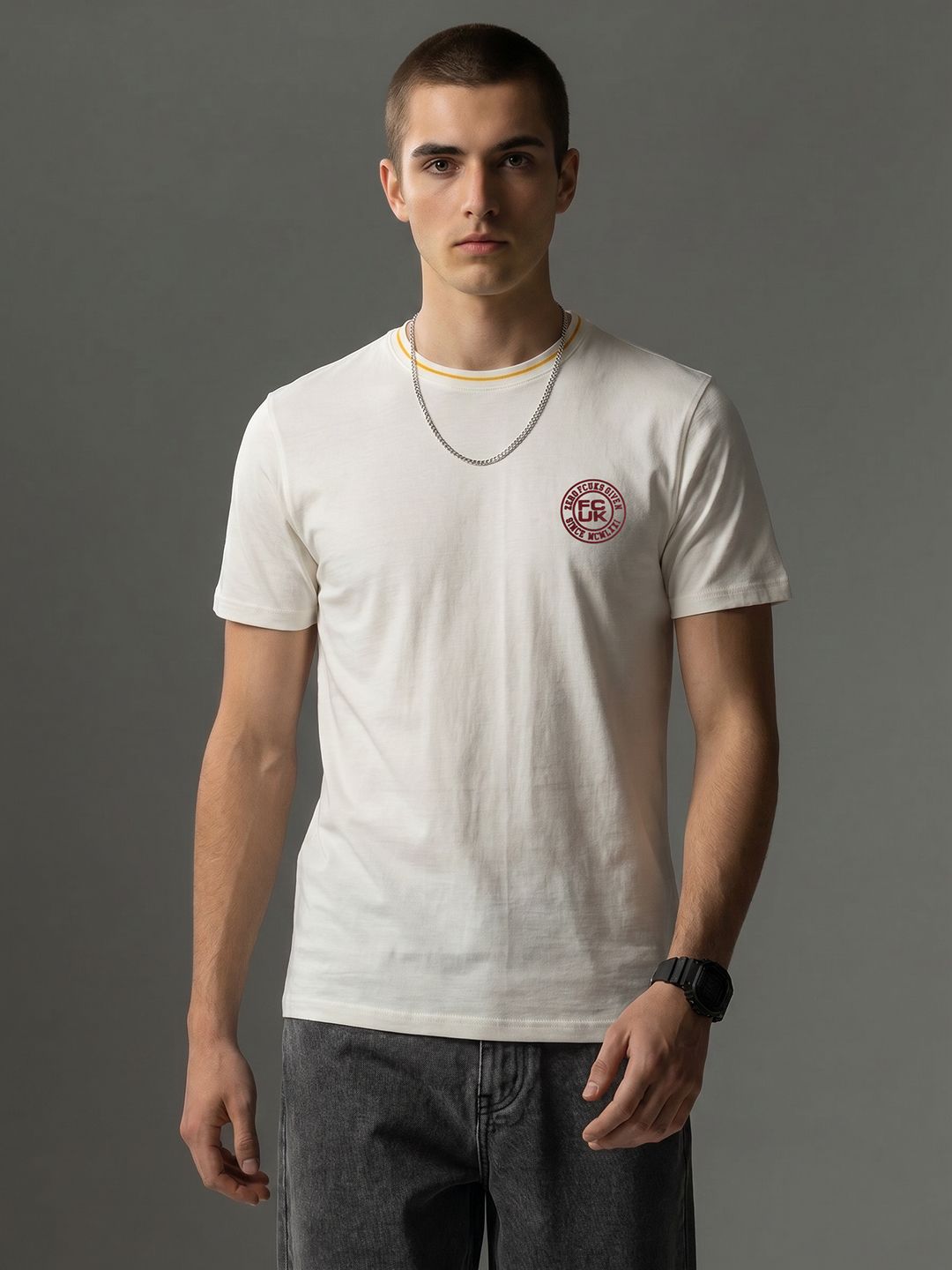FCUK Brand Logo Printed Pure Cotton T-Shirt