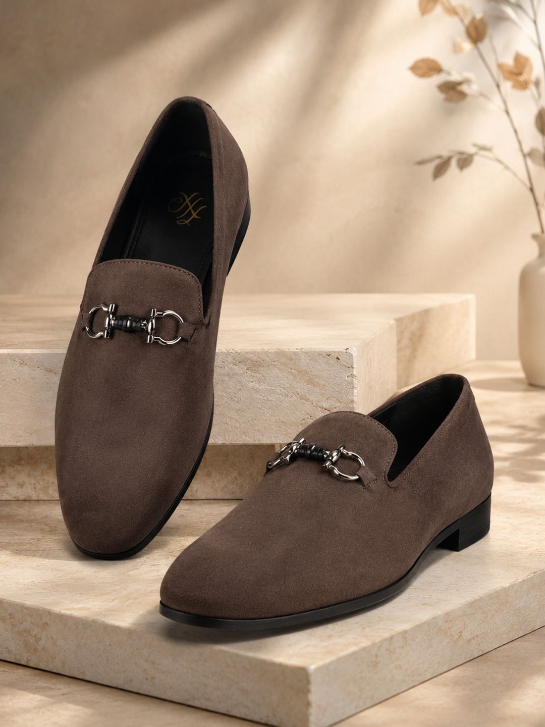 House of Pataudi Men Buckled Velvet Formal Loafers
