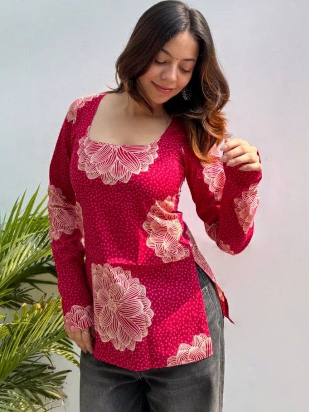 Bhawana Fashion Floral Printed Square Neck Kurti