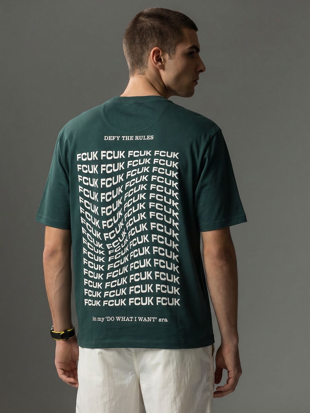 FCUK Oversized Fit Brand Logo Printed Pure Cotton T-Shirt