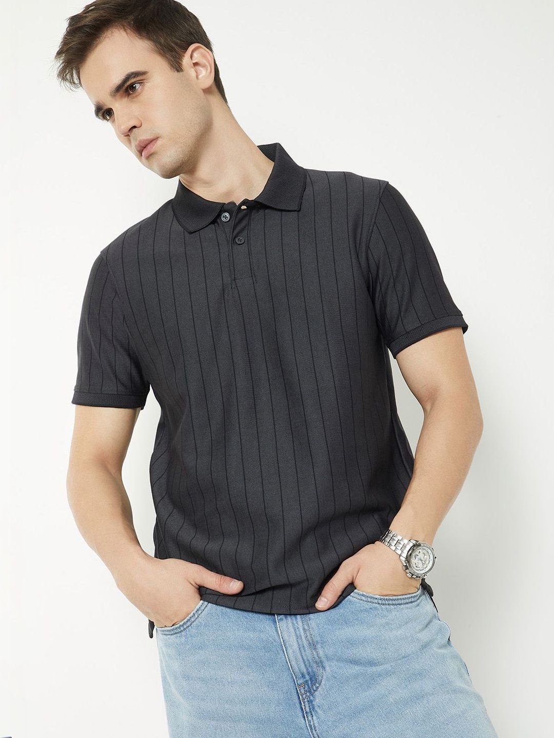 max Men Striped Polo Collar T-shirt