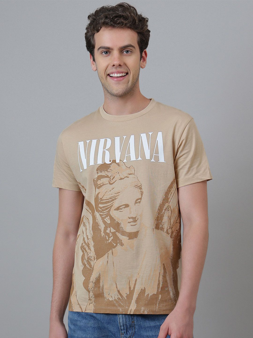 Free Authority Nirvarna Printed Pure Cotton Round Neck Tshirt