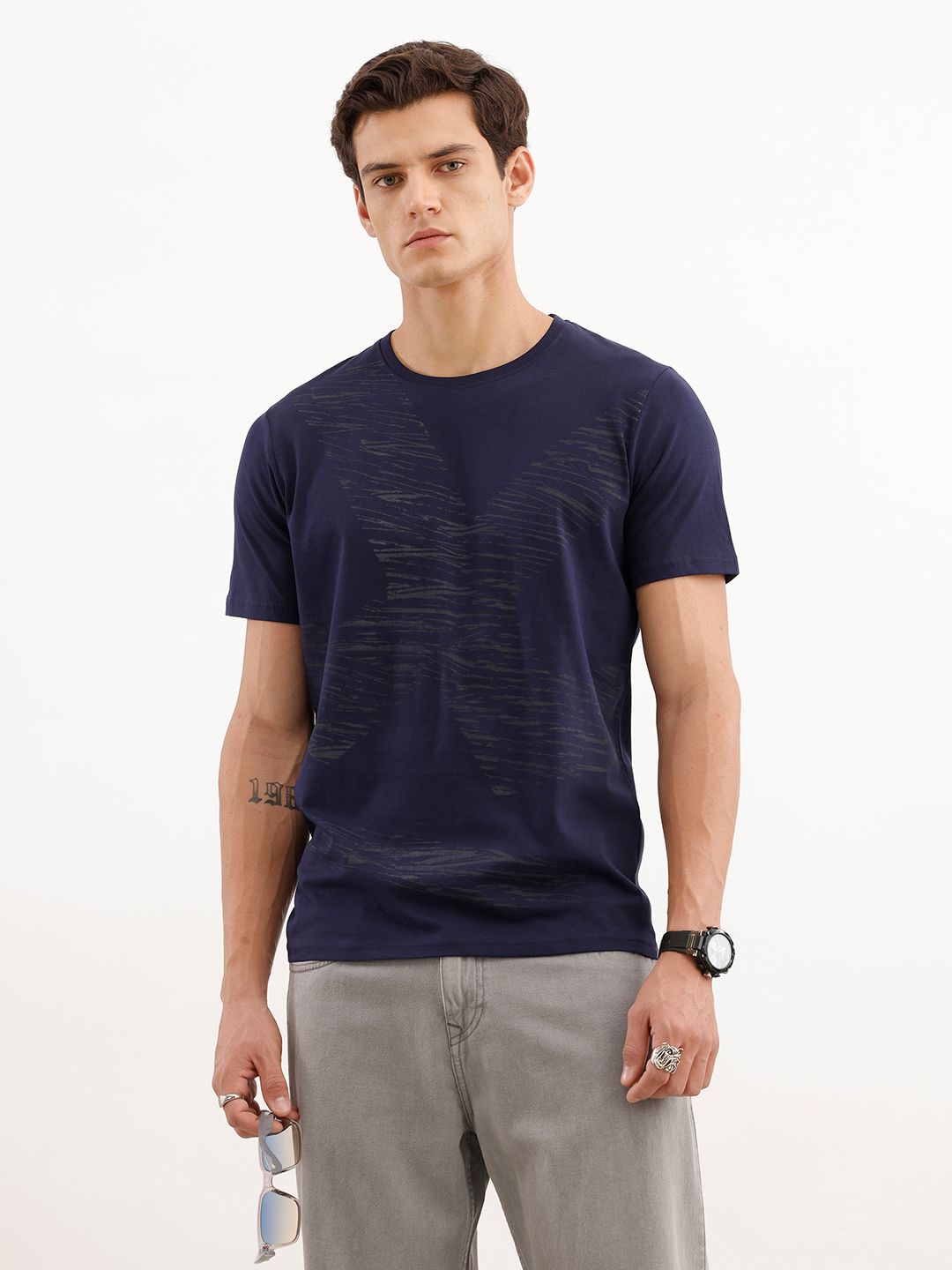 WROGN WROGN Brand Logo Printed Pure Cotton Slim Fit T-shirt