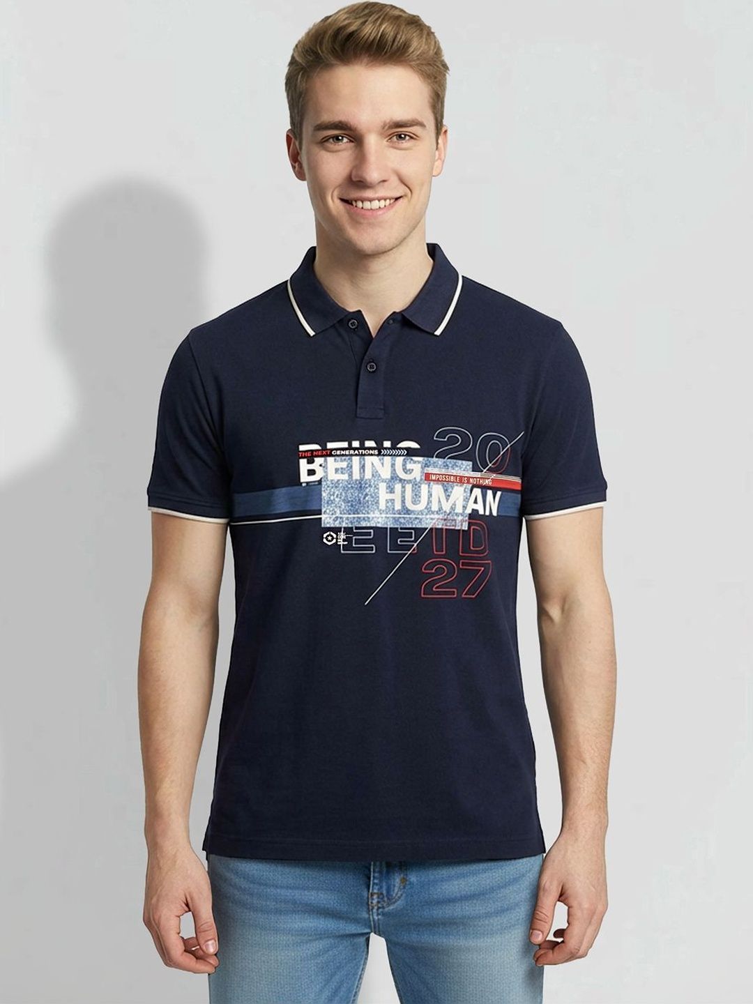 Being Human Men Typography Printed Polo Collar T-shirt