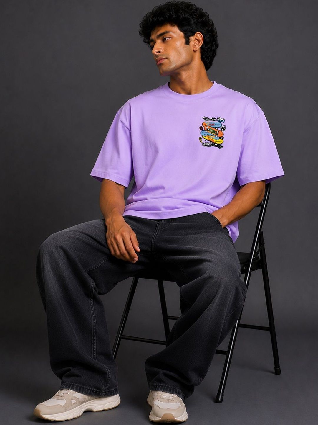BEOVER Purple Graphic Printed Relaxed Fit T-shirt