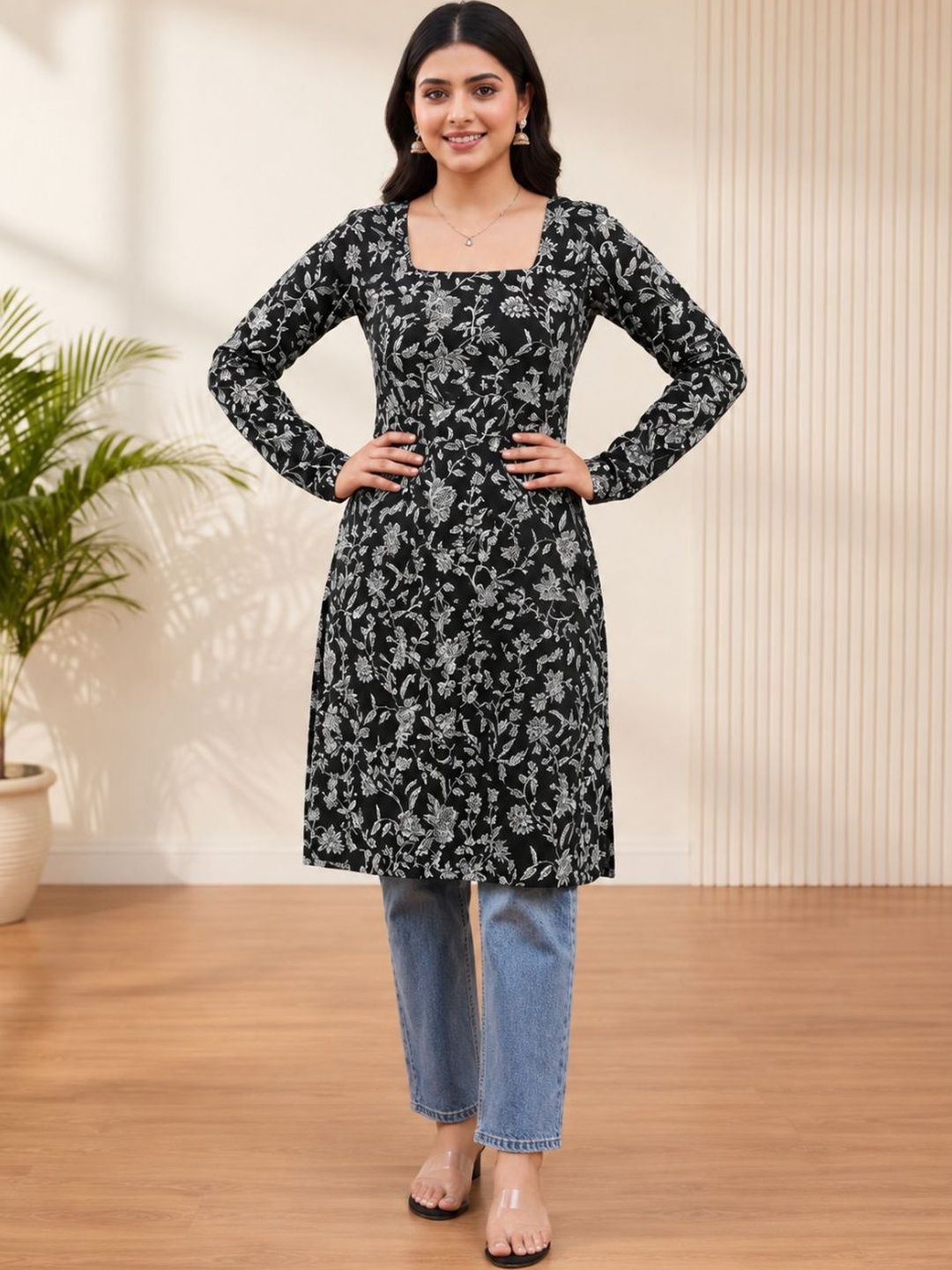 Bibhatsu Floral Printed Square Neck Kurti