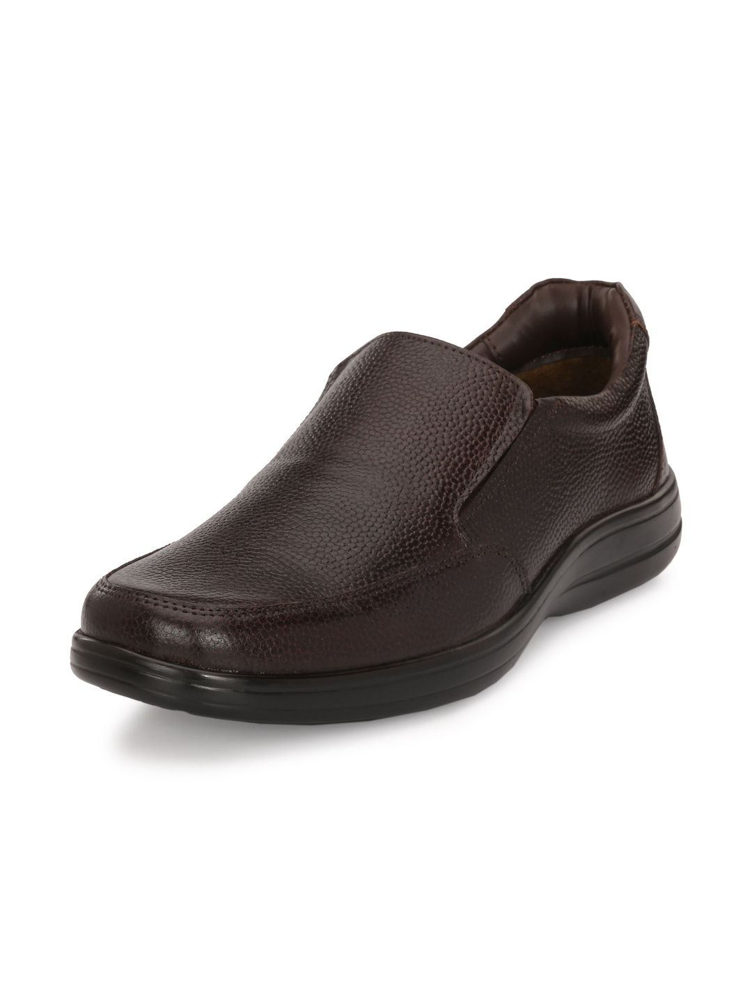 House of Pataudi Men Textured Leather Round Toe Slip-On Slip-On Shoes Formal Shoes