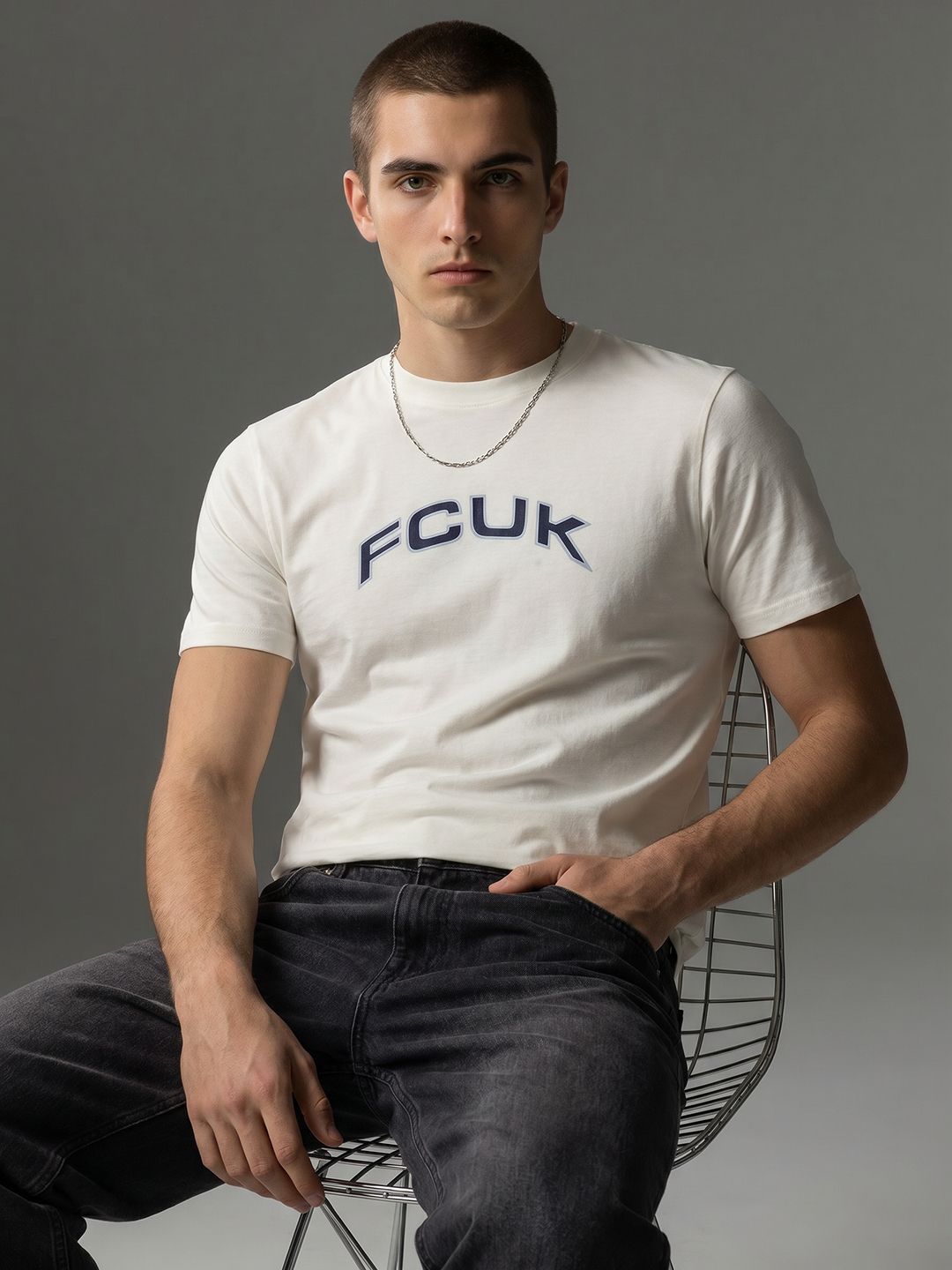 FCUK Brand Logo Printed Pure Cotton T-Shirt