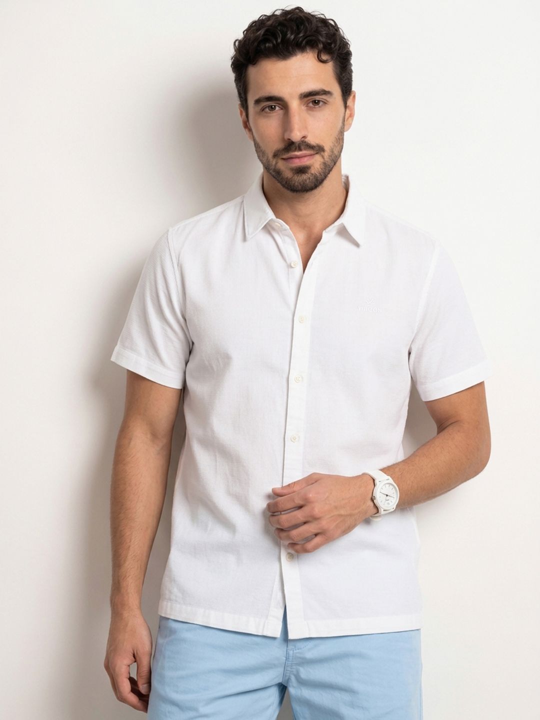 WROGN Pure Cotton Textured Slim Fit Casual Shirt