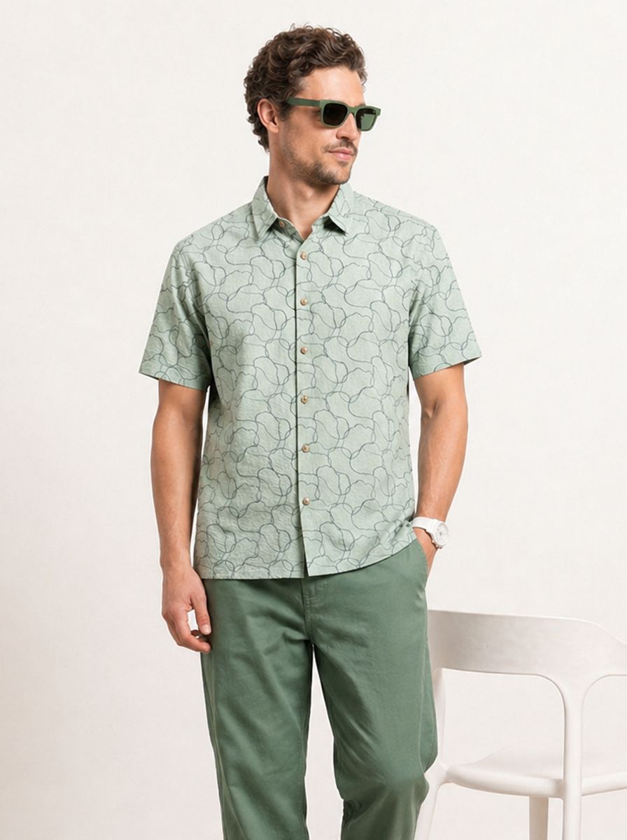 WROGN Comfort Fit Abstract Printed Pure Cotton Casual Shirt