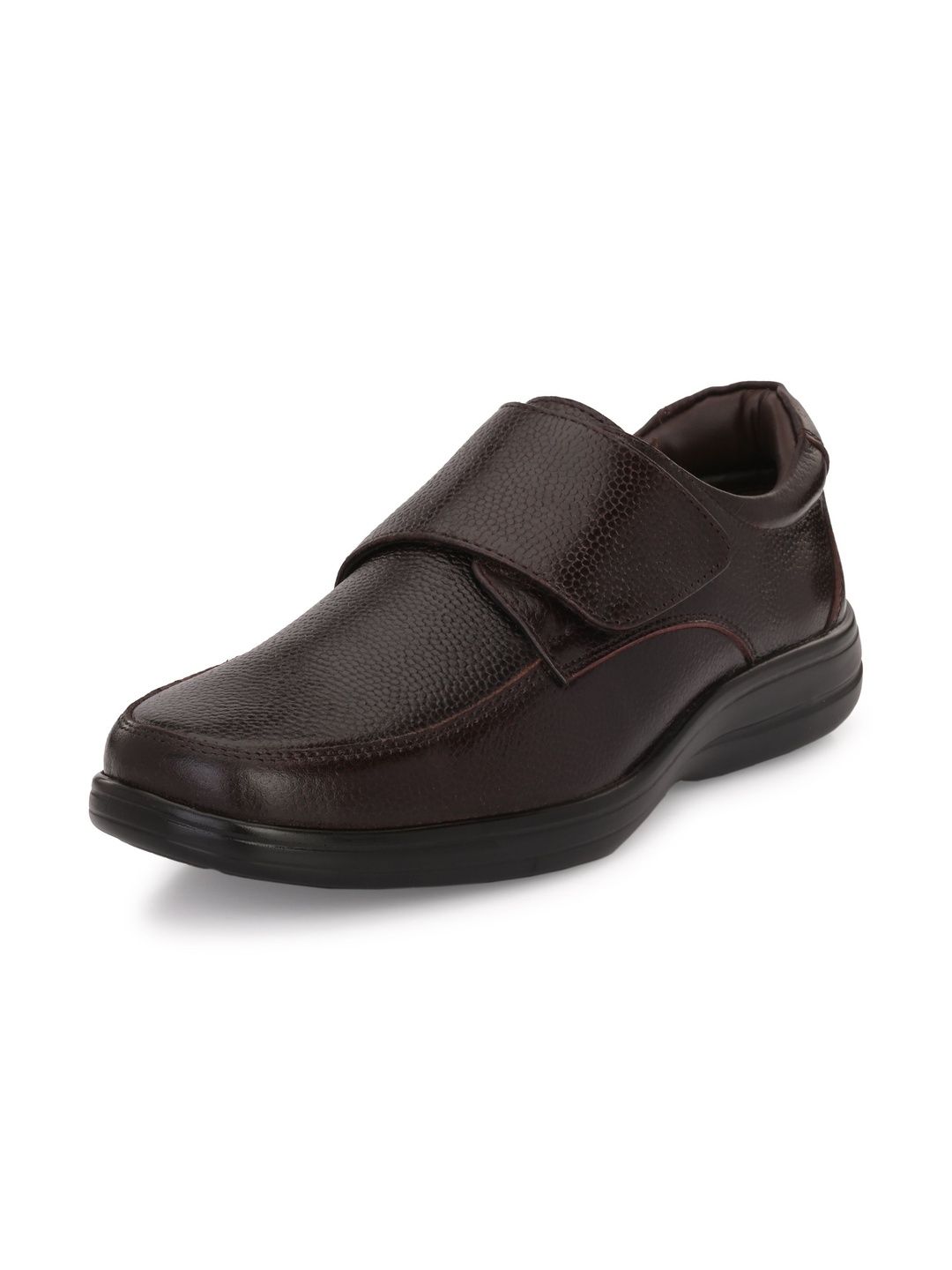 House of Pataudi Men Textured Leather Round Toe Velcro Slip-On Shoes Formal Shoes