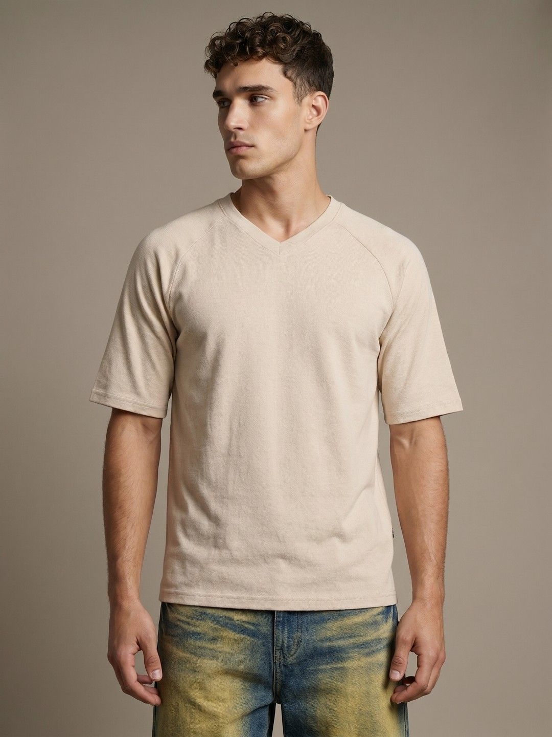 glitchez Round Neck Raglan Sleeves Knitted Relaxed Fit T-shirt