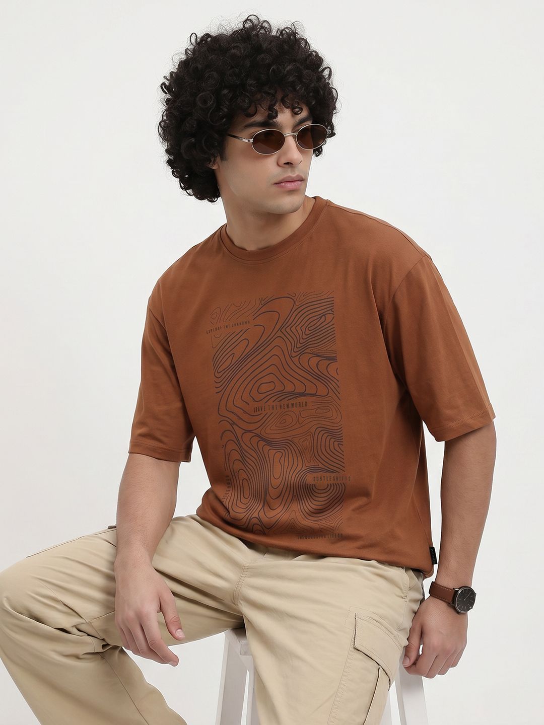 The Roadster Life Co. Relaxed Fit Abstract Printed Pure Cotton T-Shirt