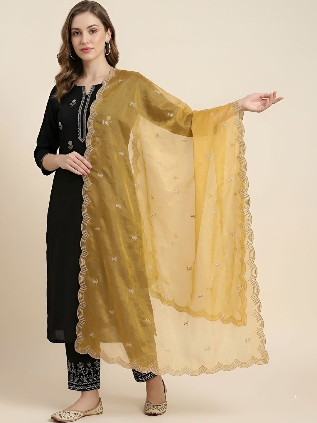 MUFFLY Ethnic Motifs Embroidered Dupatta with Thread Work