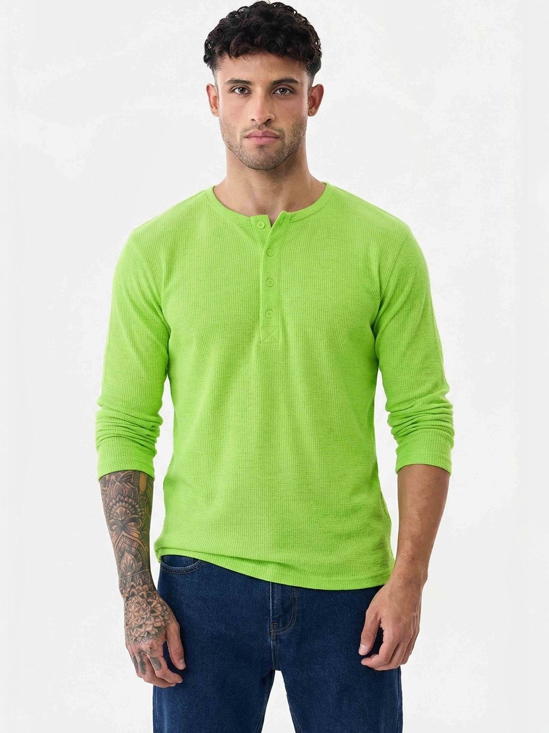 THE EG STORE Men Henley Neck T-shirt