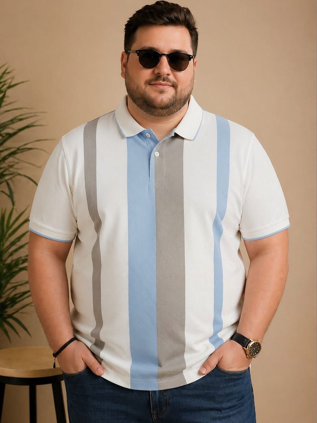 AUSTIVO Men Striped Polo Collar T-shirt