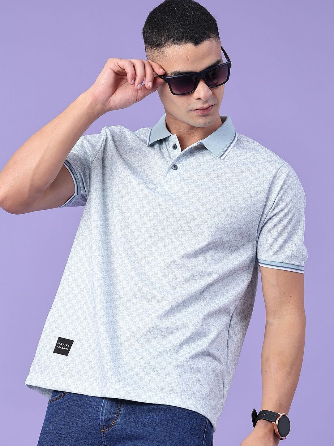 V-Mart Men Printed Polo Collar T-shirt