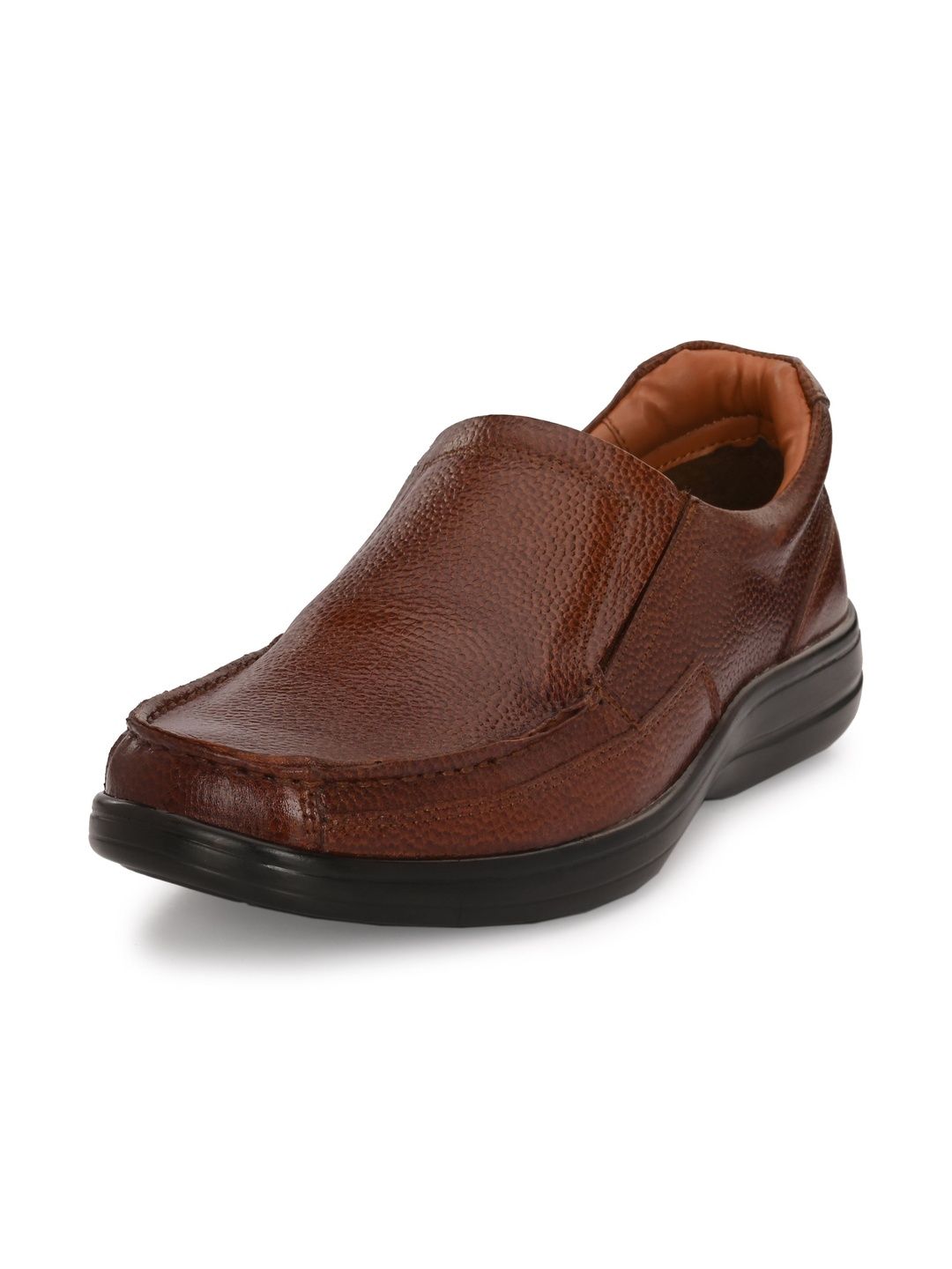 House of Pataudi Men Textured Leather Square Toe Slip-On Slip-On Shoes Formal Shoes
