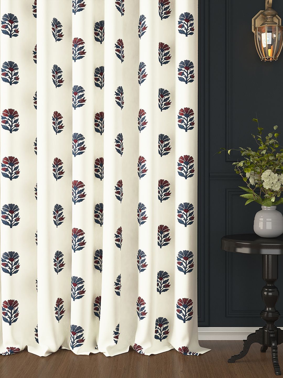 Story@home Story@home White & Navy Blue Set of 2 Ethnic Motifs Room Darkening Window Curtain