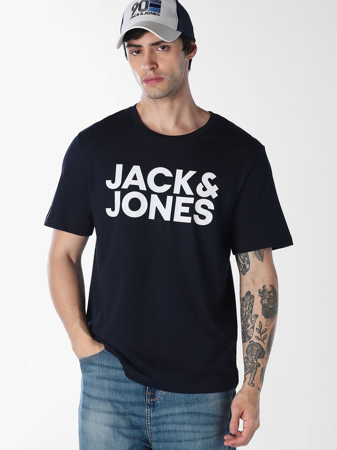 Jack & Jones Men Brand Logo Printed Slim Fit T-shirt
