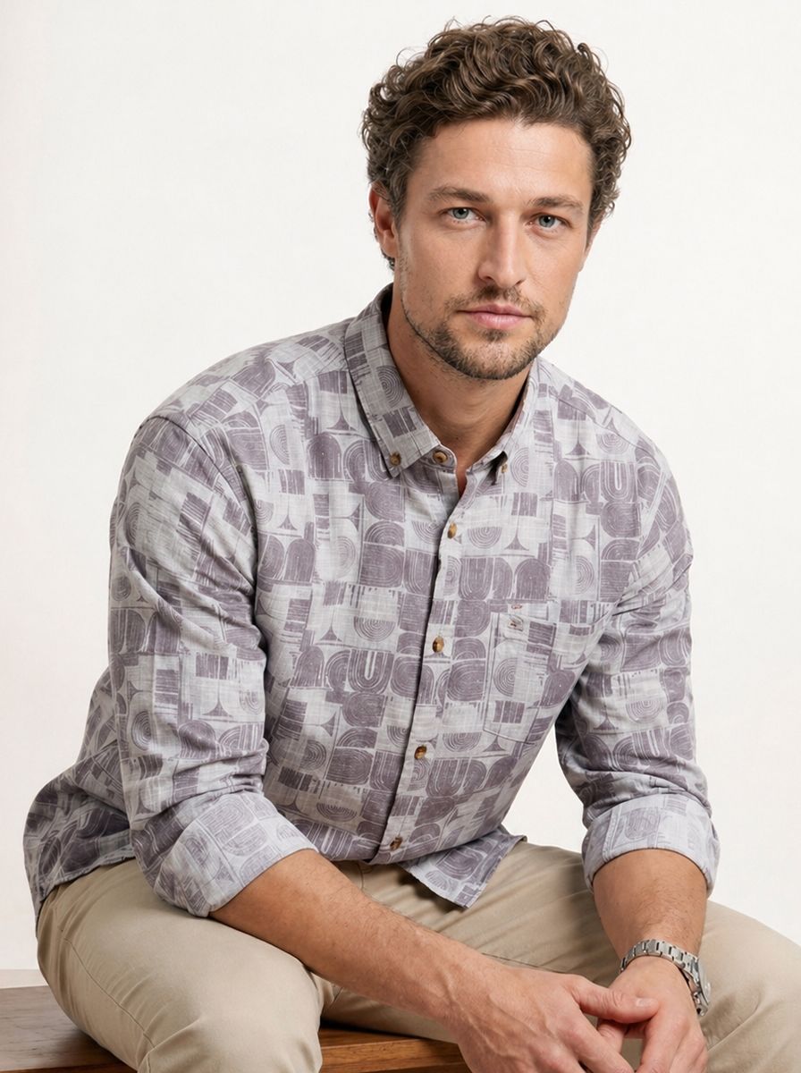 WROGN Comfort Fit Abstract Printed Casual Shirt
