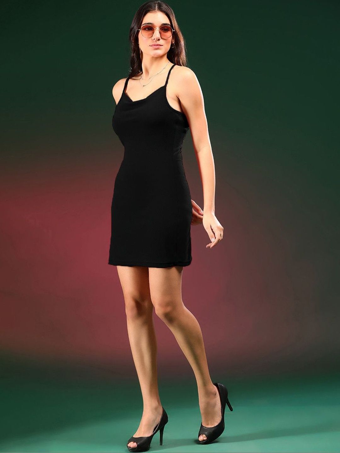 ZYVRA ZYVRA Cowl Neck Bodycon Mini Dress