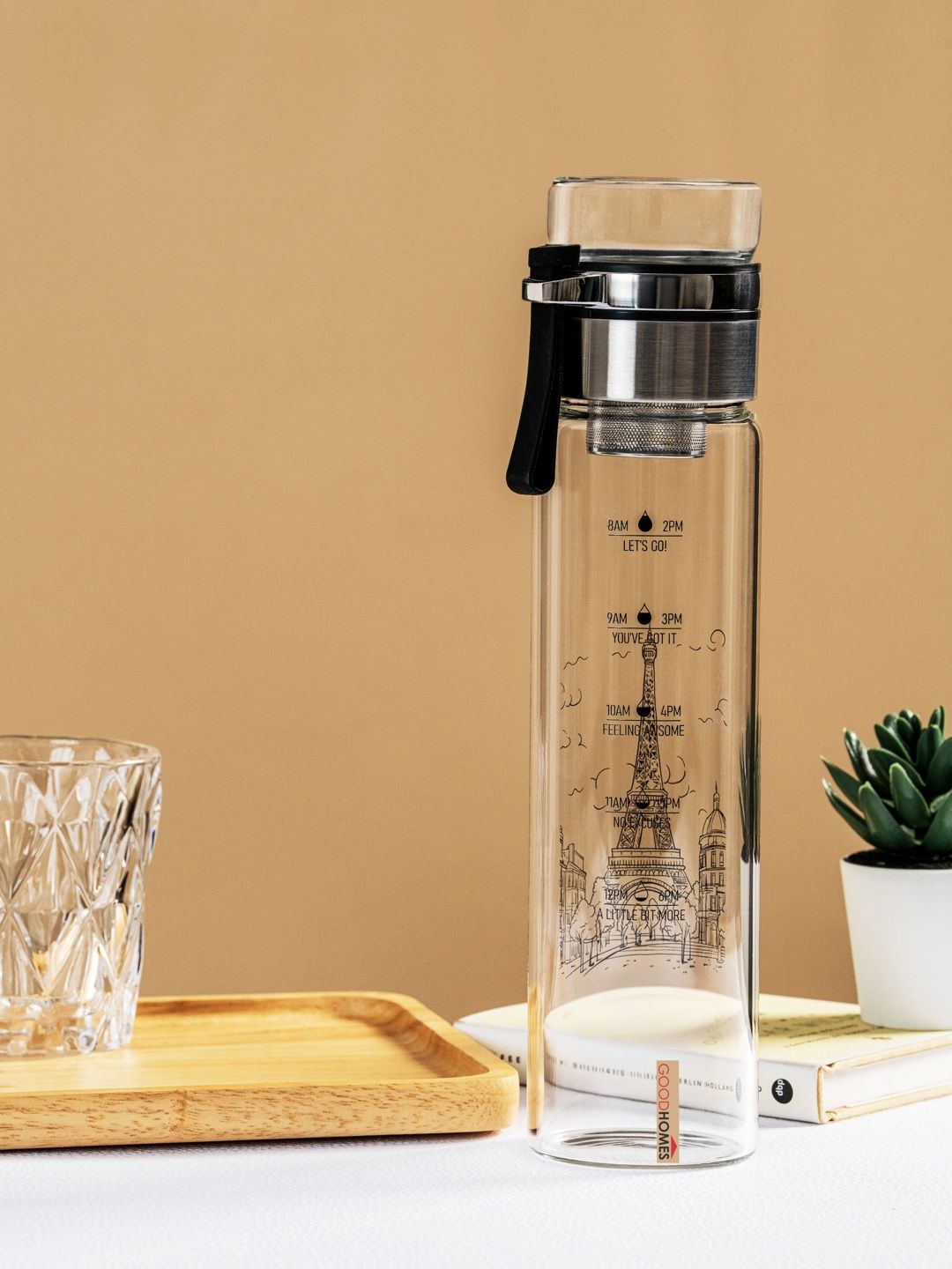 Myntra Elegant Homes Transparent & Transparent Single Glass Solid Single Wall Vacuum Water Bottle