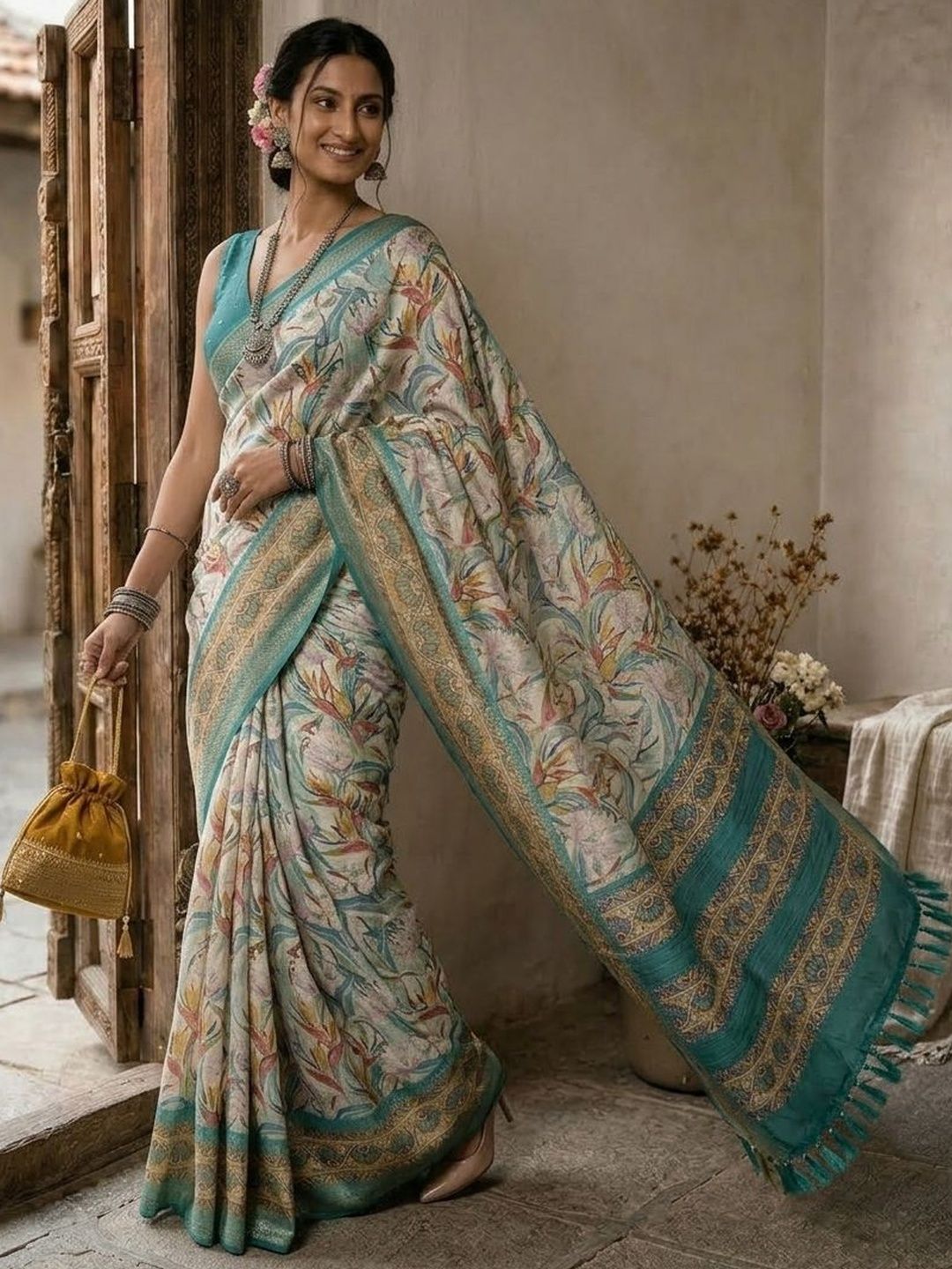 SZN Floral Designer Block Print Saree