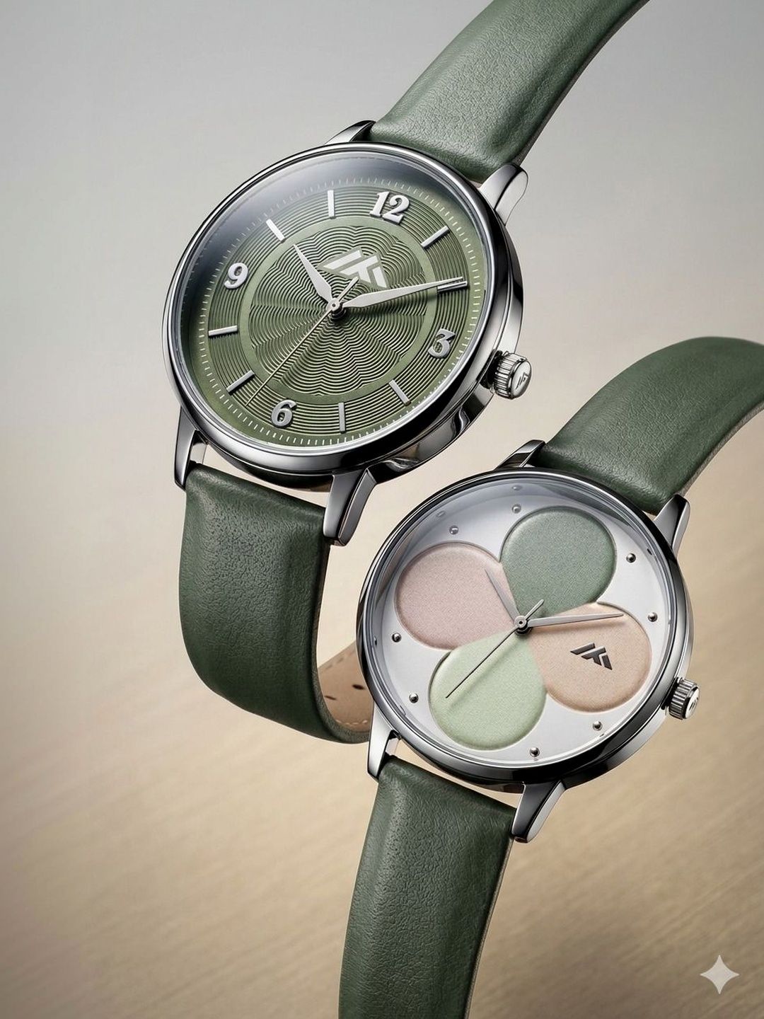 VIRAKTI Women Brass Dial & Leather Straps Analogue Watch G-17-DARK GREEN-G-35-DARK GREEN-COMBO VIR