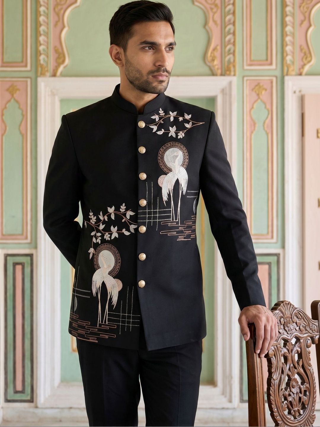 Jompers Embroidered Mandarin Collar Sherwani