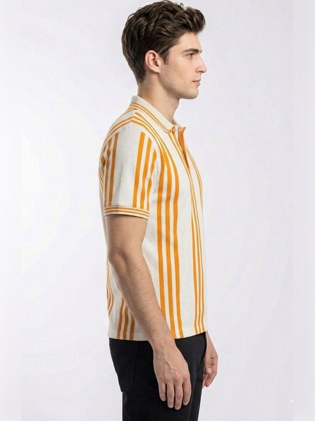 HERE&NOW Men Striped Polo Collar T-shirt