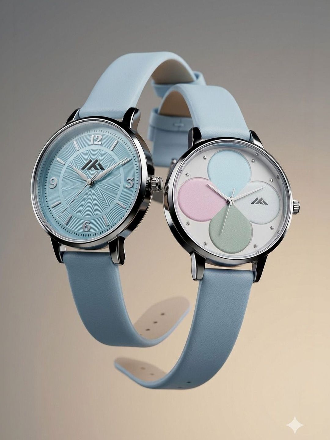 VIRAKTI Women Brass Printed Dial & Leather Straps Analogue Watch G-17-SKY BLUE-G-35-SKY BLUE-COMBO VIR