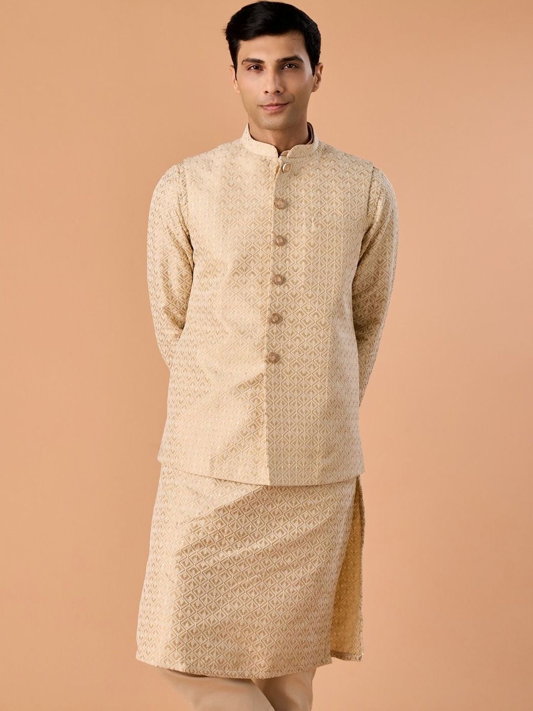 Manyavar Embroidered Mandarin Collar Nehru Jackets