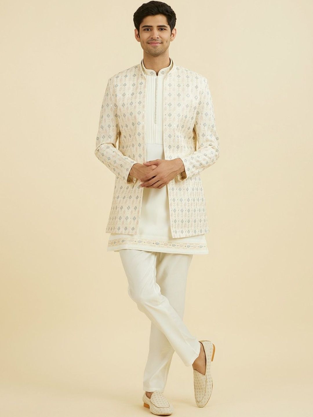 Manyavar Embroidered Mandarin Collar Sherwani