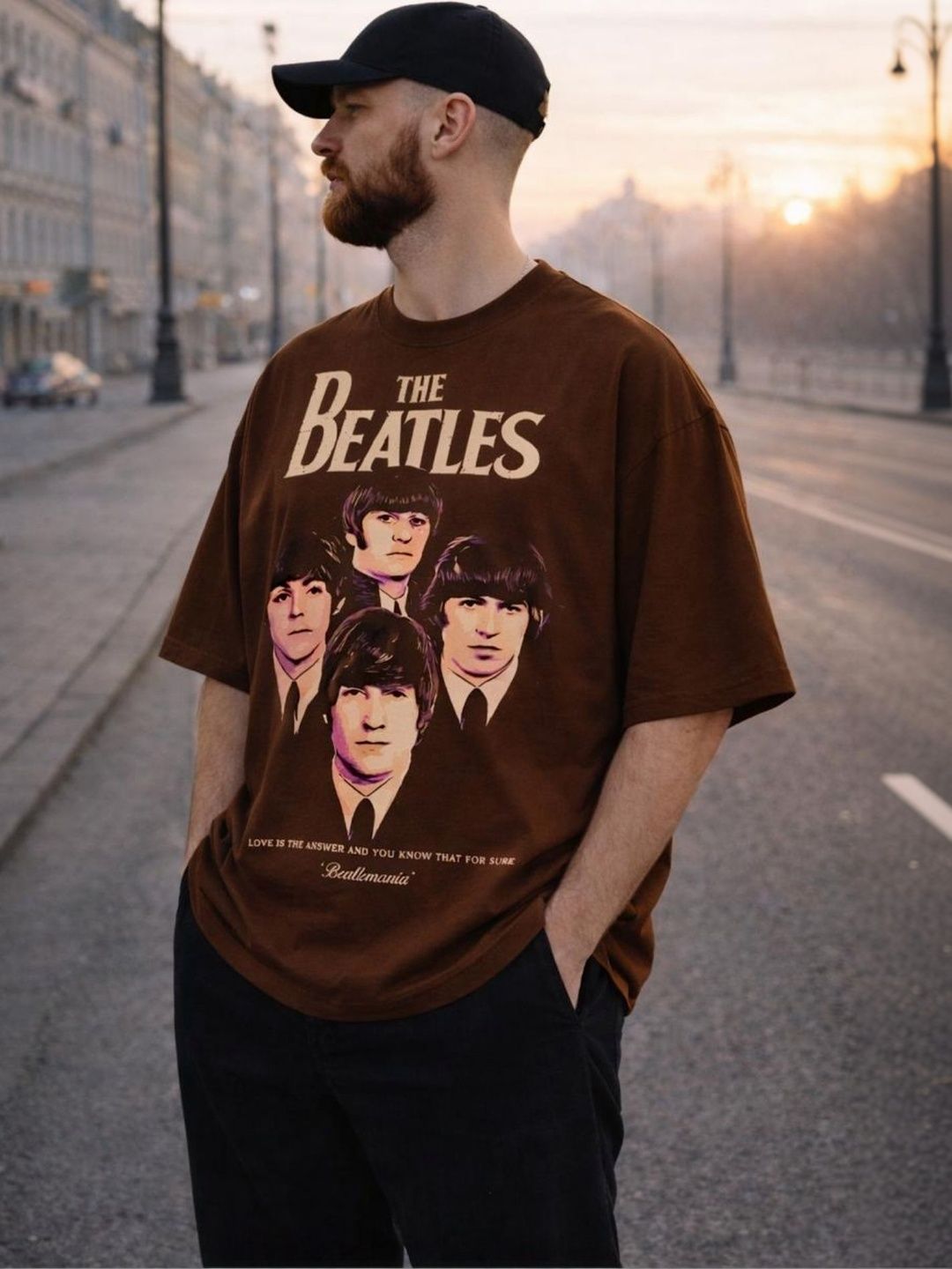 CAPTCHA Graphic The Beatles Printed Drop-Shoulder Sleeves Pure Cotton Oversized T-shirt