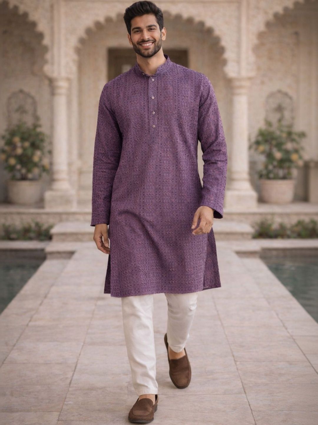 Embroidered Jacquard Kurta SOURAGYA Men Embellished Sequinned Kurta