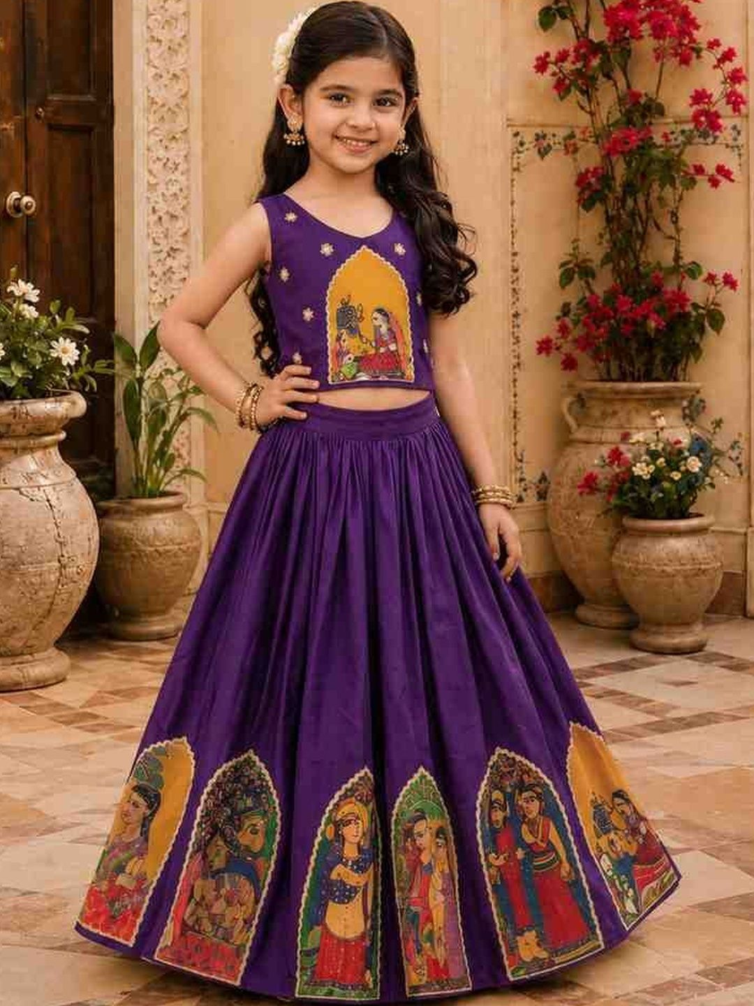 KALINI Girls Printed Tie and Dye Ready to Wear Lehenga &