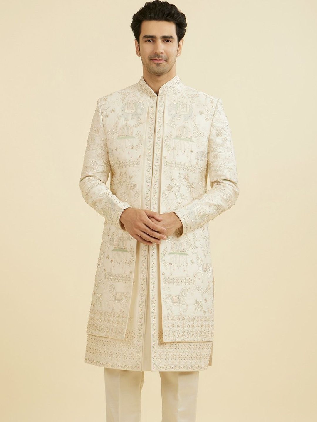 Manyavar Embroidered Mandarin Collar Sherwani
