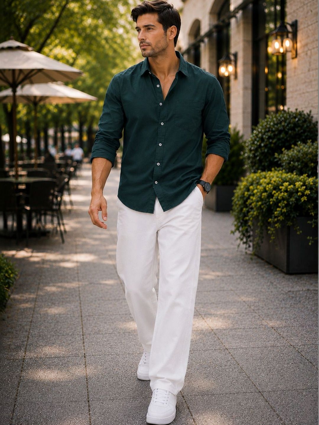 The Roadster Lifestyle Co Cotton Linen Spread Collar Shirt