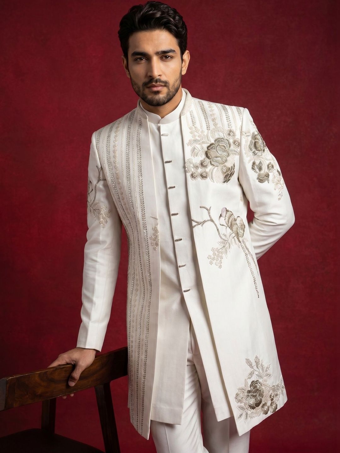 Jompers Embroidered Mandarin Collar Sherwani