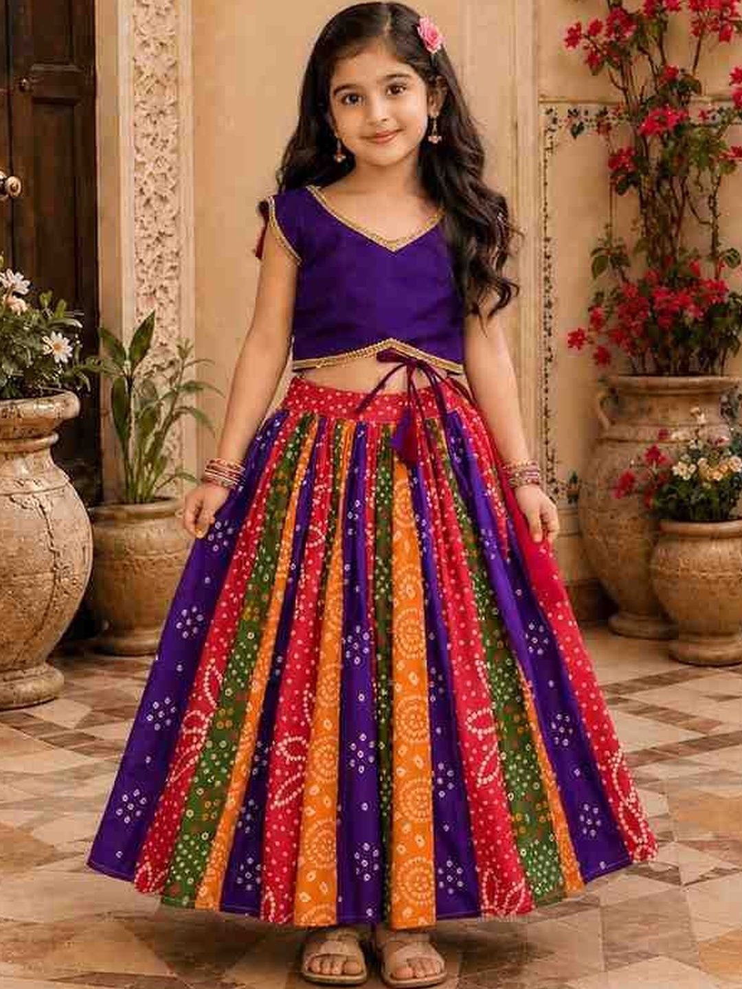 KALINI Girls Tie and Dye Ready to Wear Lehenga &