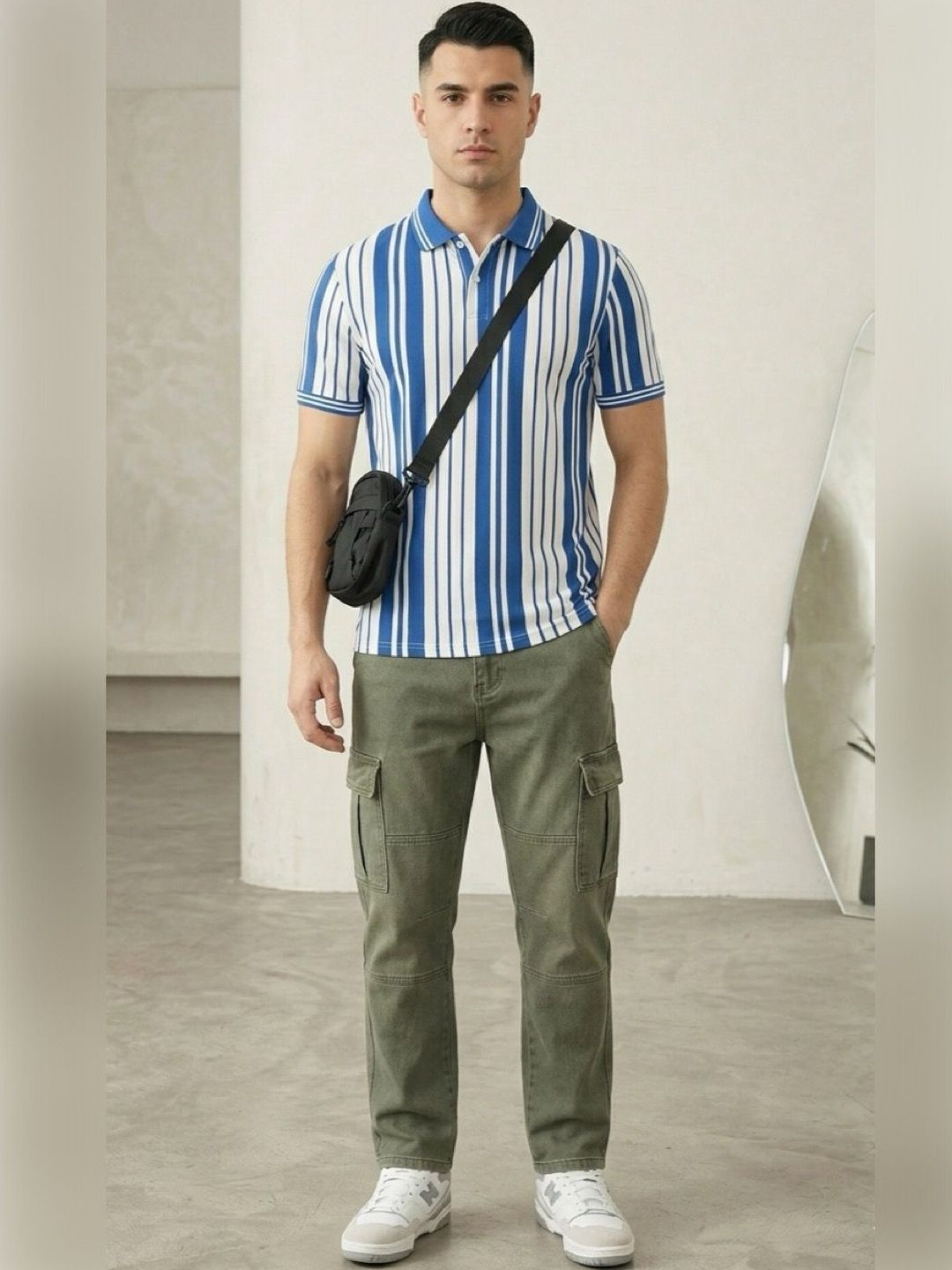 HERE&NOW Men Striped Polo Collar T-shirt
