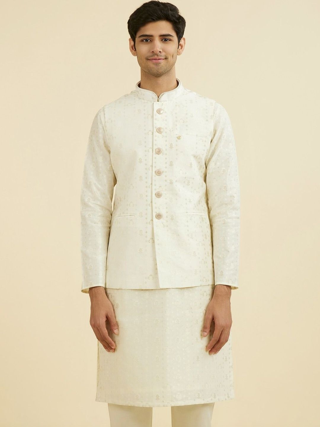 Manyavar Embroidered Mandarin Collar Nehru Jackets