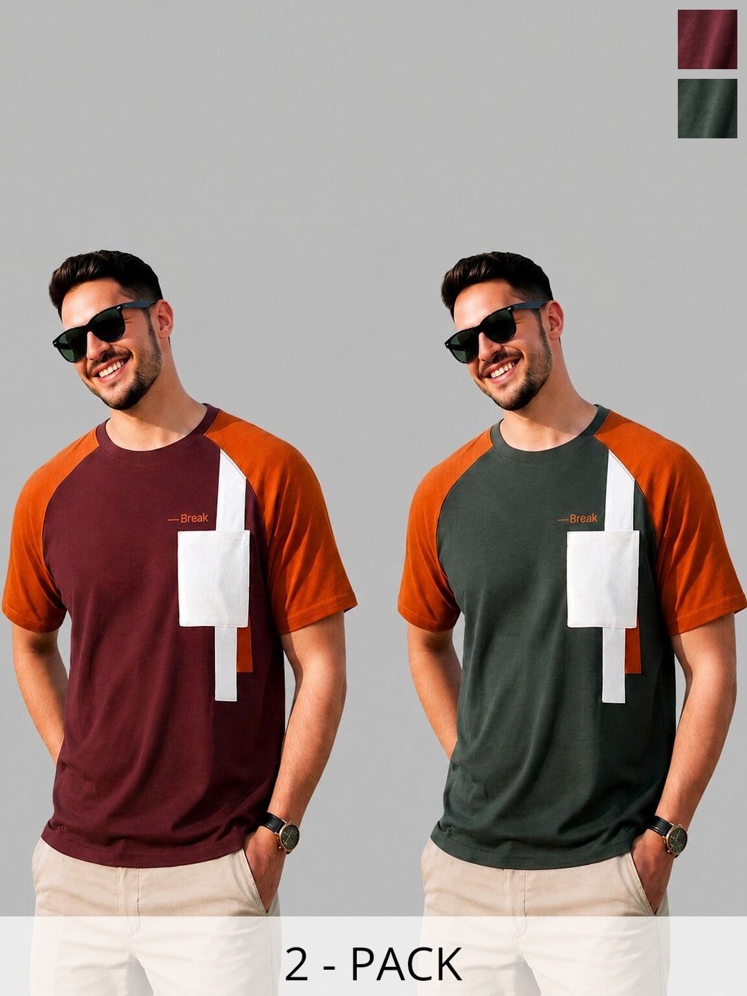 REYA Men 2 Colourblocked Pockets T-shirt