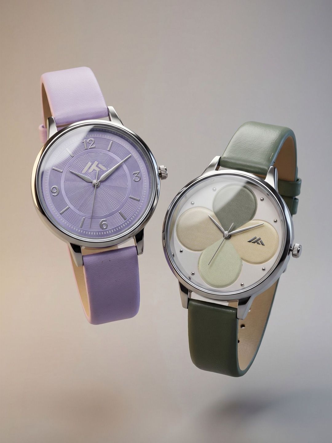 VIRAKTI Women Brass Dial & Leather Straps Analogue Watch G-17-PURPLE-G-35-DARK GREEN-COMBO VIR