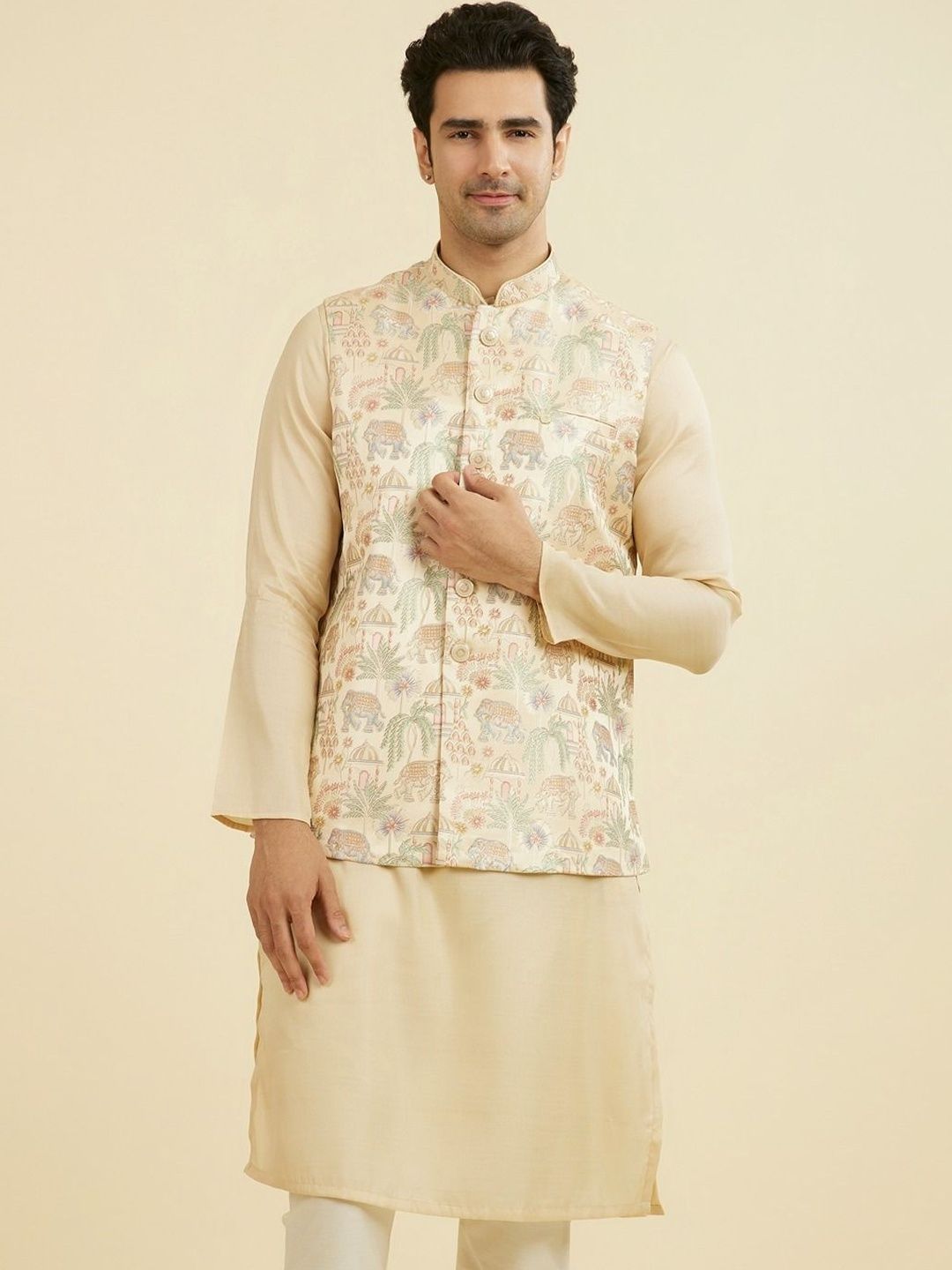 Manyavar Embroidered Mandarin Collar Nehru Jackets