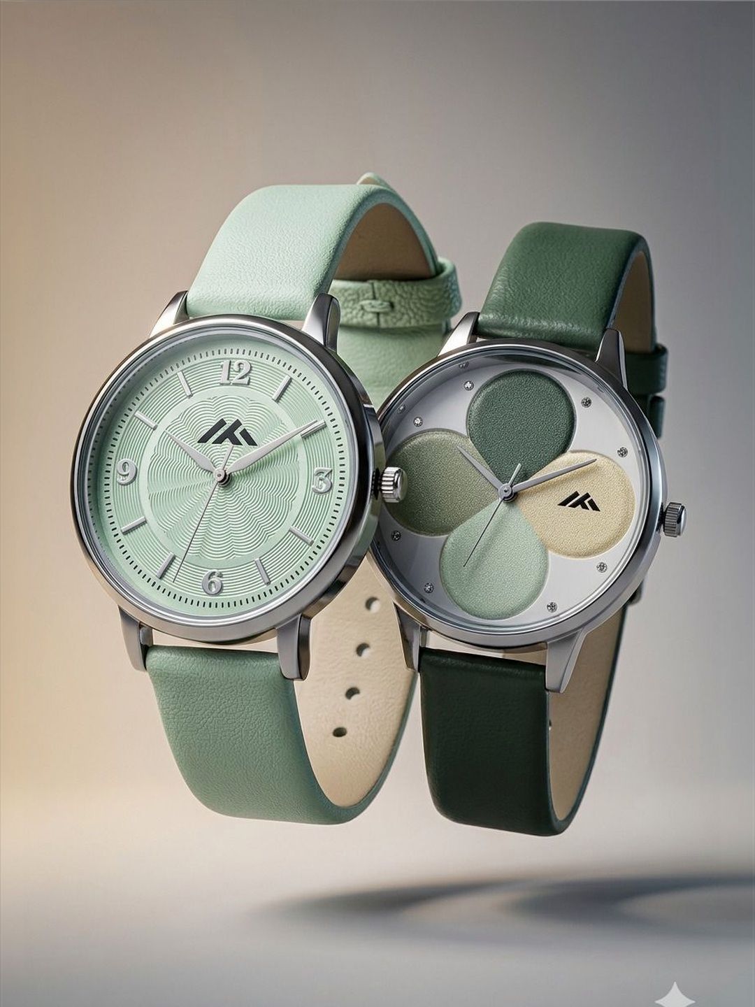 VIRAKTI Women Brass Dial & Leather Straps Analogue Watch G-17-LITE GREEN-G-35-DARK GREEN-COMBO VIR