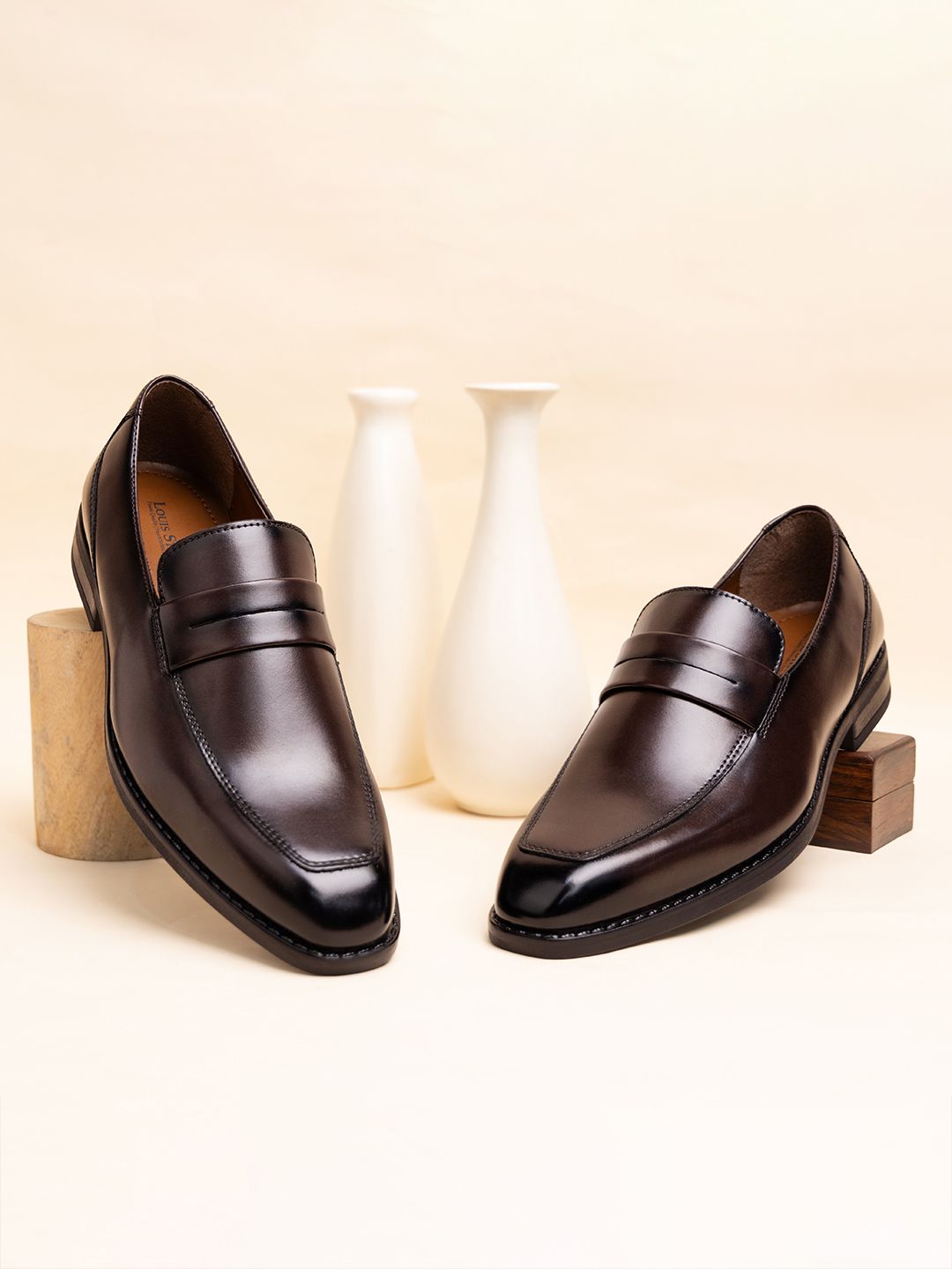LOUIS STITCH LOUIS STITCH Men Brunette Brown Formal Slip-On Moccasin Shoes