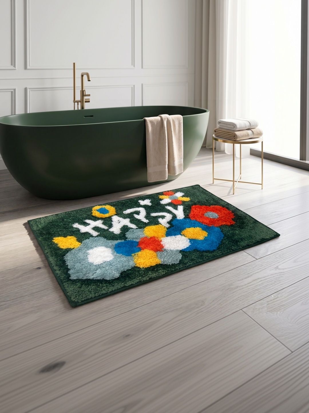 AaHo Decor Green & White Printed Anti-Slip High Absorbent Doormats